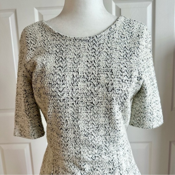 Banana Republic Ivory and Black Stretch Tweed Elbow Sleeve Cocktail Dress - Picture 3 of 8